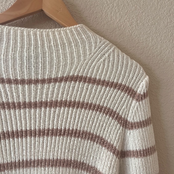 Allison Brittney Striped Sweater Dress - Midi - White and Brown Striped - Picture 6 of 13